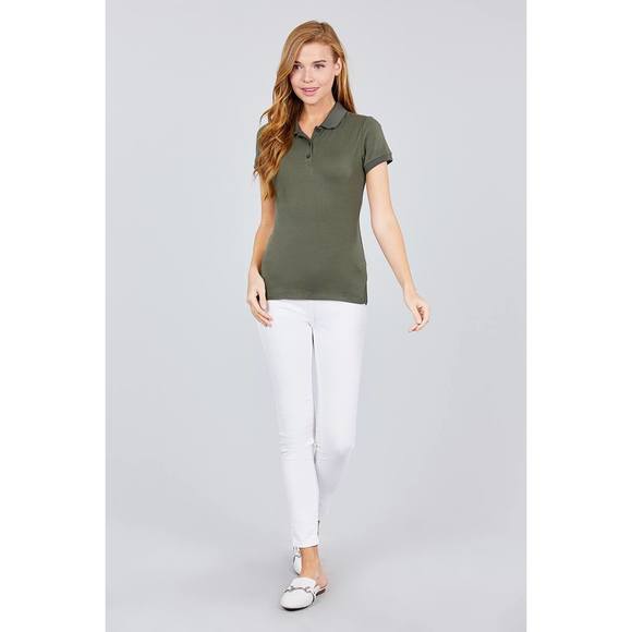 Classic Pique Spandex Polo Top - Picture 2 of 6